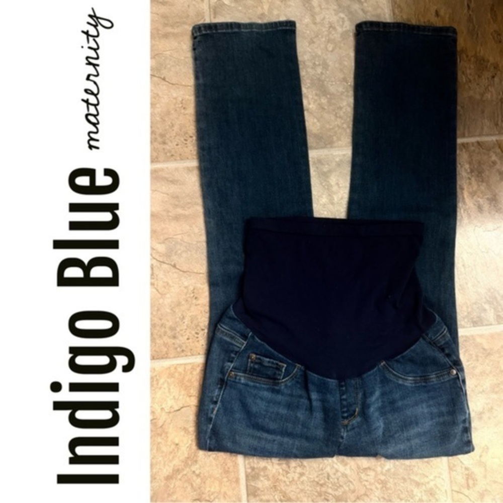 ❤️Indigo Blue Maternity Jeans Dark Blue Stretchy Panel -M-